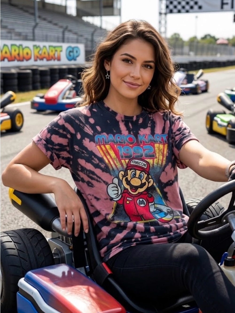 Mario Kart Tie Dye Super Mario Kart 1992 Tee - Size Medium